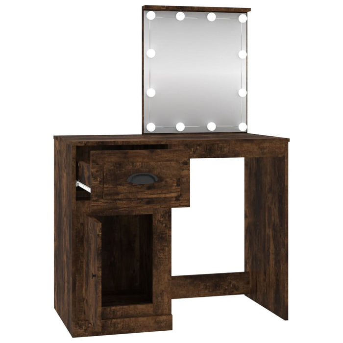 Dressing Table with LED Smoked Oak 90x50x132.5 cm Engineered Wood