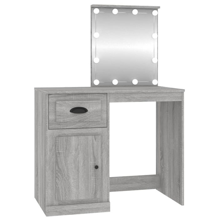 Dressing Table with LED Grey Sonona 90x50x132.5 cm Engineered Wood