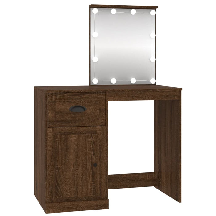 Dressing Table with LED Brown Oak 90x50x132.5 cm Engineered Wood