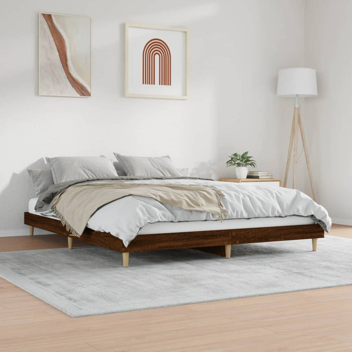 Bed Frame without Mattress Brown Oak 140x200 cm Engineered Wood