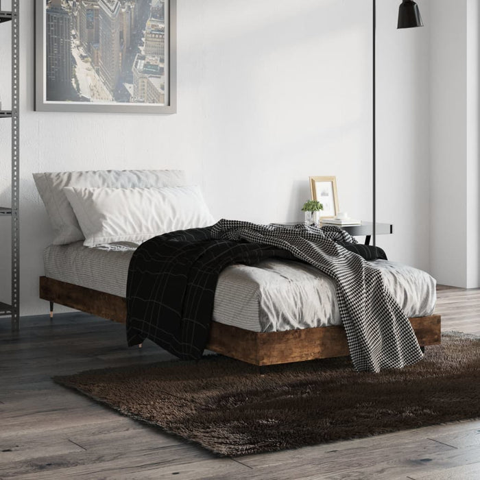 Bed Frame without Mattress Smoked Oak 75x190 cm Small Single Engineered Wood