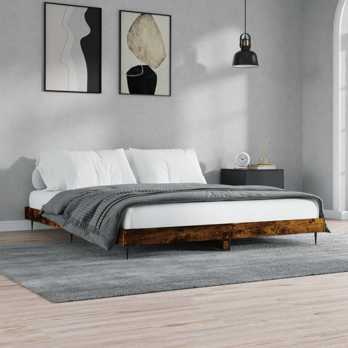 Bed Frame without Mattress Smoked Oak 200x200 cm Engineered Wood