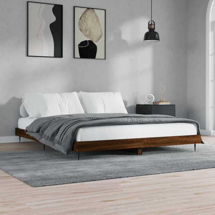 Bed Frame without Mattress Brown Oak 200x200 cm Engineered Wood