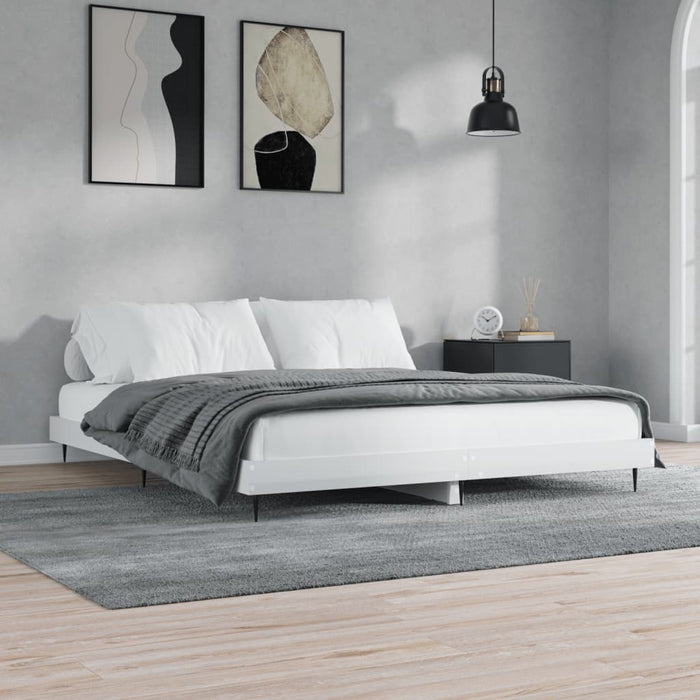 Bed Frame without Mattress High Gloss White 150x200 cm King Size