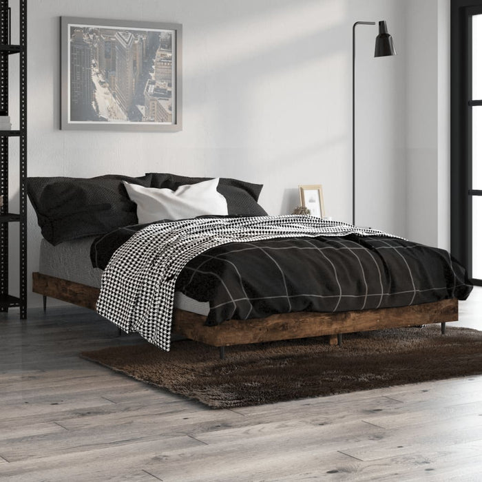 Bed Frame without Mattress Smoked Oak 120x190 cm Small Double Engineered Wood