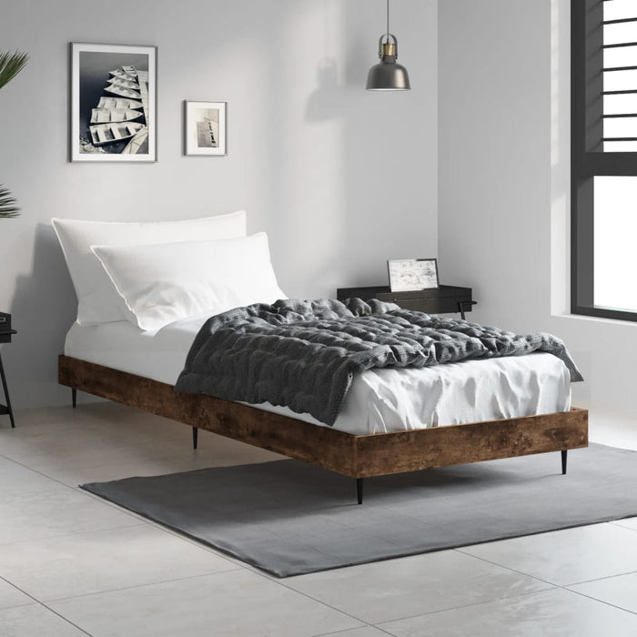 Bed Frame without Mattress Smoked Oak 75x190 cm Small Single Engineered Wood