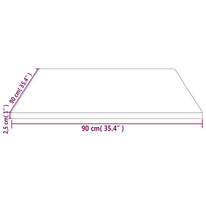 Плот за маса бял 90x90x2,5 см квадрат от масивно дърво