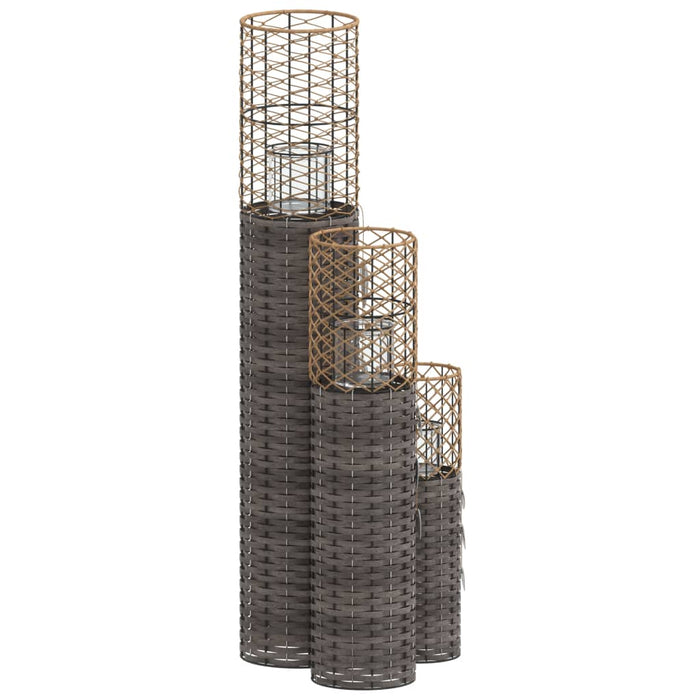 Candle Holders 3 pcs Grey Wicker