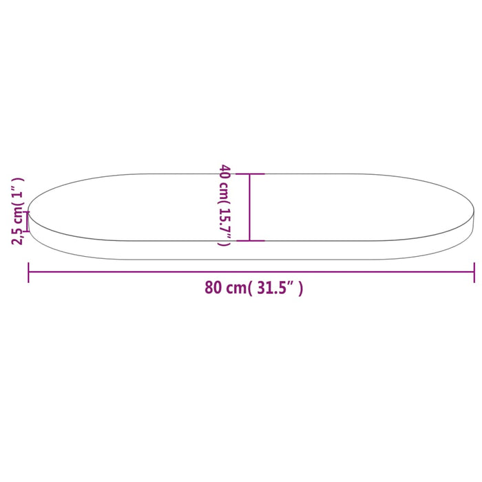 Table Top 80x40x2.5 cm Solid Wood Pine Oval