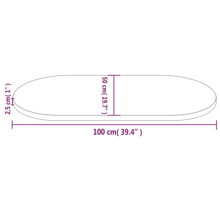 Table Top 100x50x2.5 cm Solid Wood Pine Oval