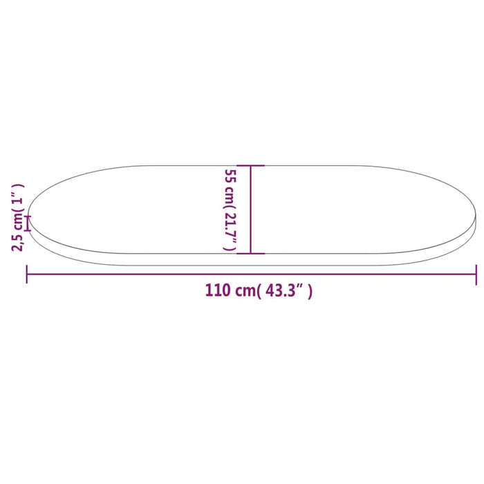 Table Top 110x55x2.5 cm Solid Wood Pine Oval