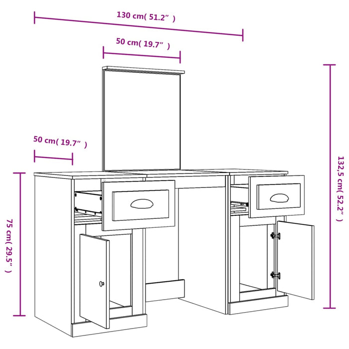 Dressing Table with Mirror Concrete Grey 130x50x132.5 cm