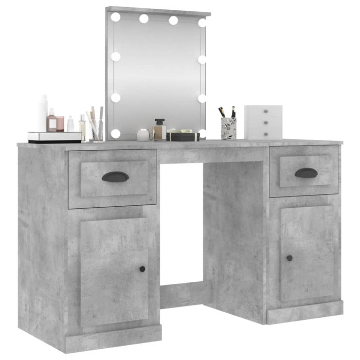 Dressing Table with LED Concrete Grey 130x50x132.5 cm