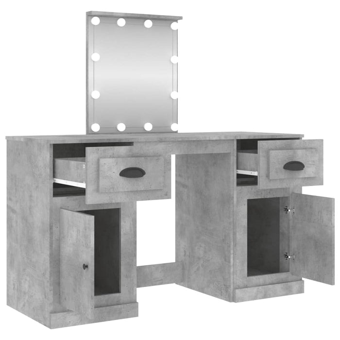 Dressing Table with LED Concrete Grey 130x50x132.5 cm