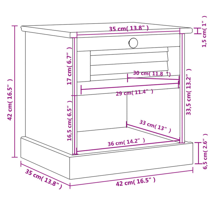 Bedside Cabinet VIGO 42x35x42 cm Solid Wood Pine