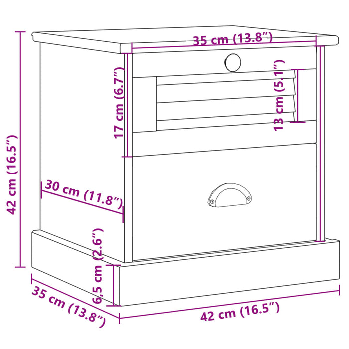 Bedside Cabinet VIGO White 42x35x42 cm Solid Wood Pine