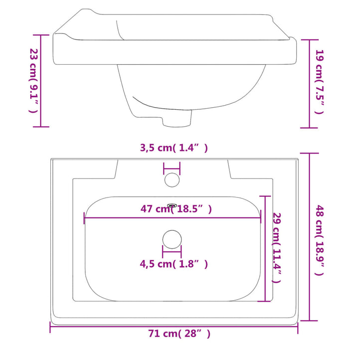 Bathroom Sink White 71x48x23 cm Rectangular Ceramic