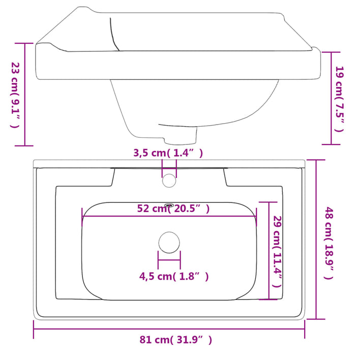 Bathroom Sink White 81x48x23 cm Rectangular Ceramic