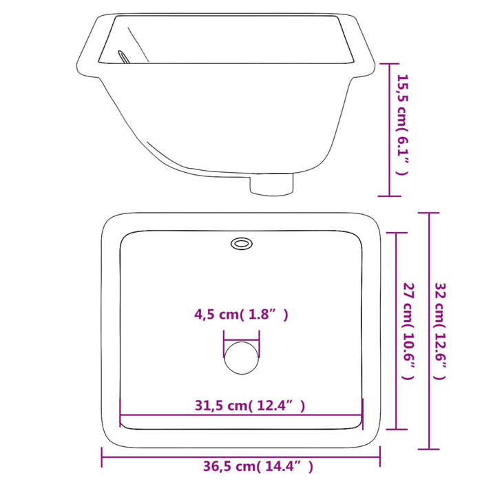 Bathroom Sink White 36.5x32x15.5 cm Rectangular Ceramic