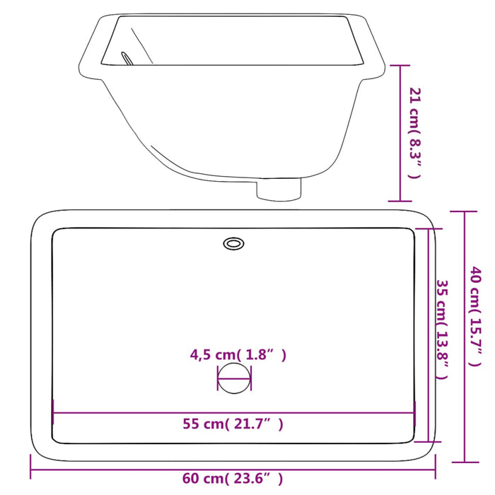 Bathroom Sink White 60x40x21 cm Rectangular Ceramic