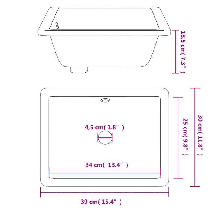 Bathroom Sink White 39x30x18.5 cm Rectangular Ceramic