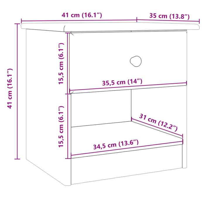 Bedside Cabinet ALTA White 41x35x41 cm Solid Wood Pine