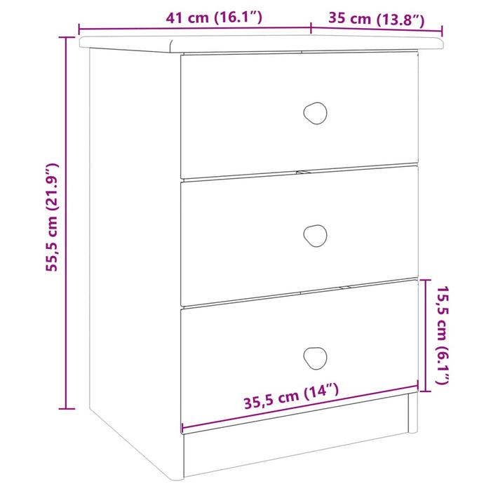 Bedside Cabinet ALTA White 41x35x55.5 cm Solid Wood Pine