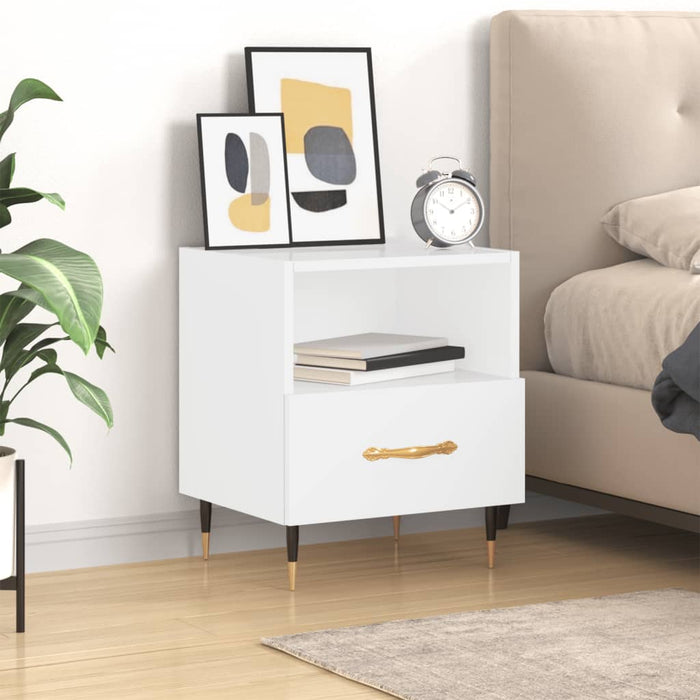 Bedside Cabinet High Gloss White 40x35x47.5 cm Engineered Wood