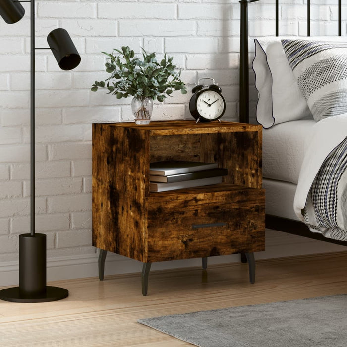 Bedside Cabinet Smoked Oak 40x35x47.5 cm Engineered Wood