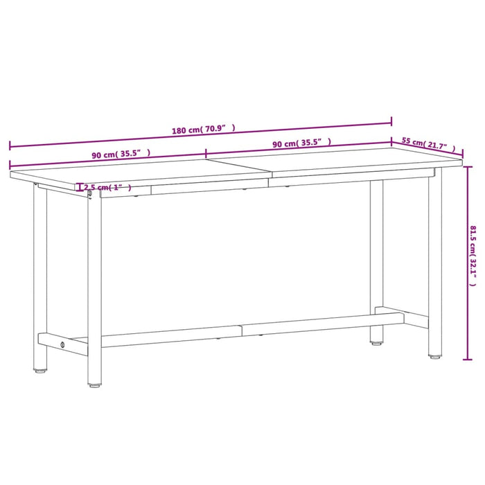 Workbench 180x55x81.5 cm Solid Wood Beech and Metal