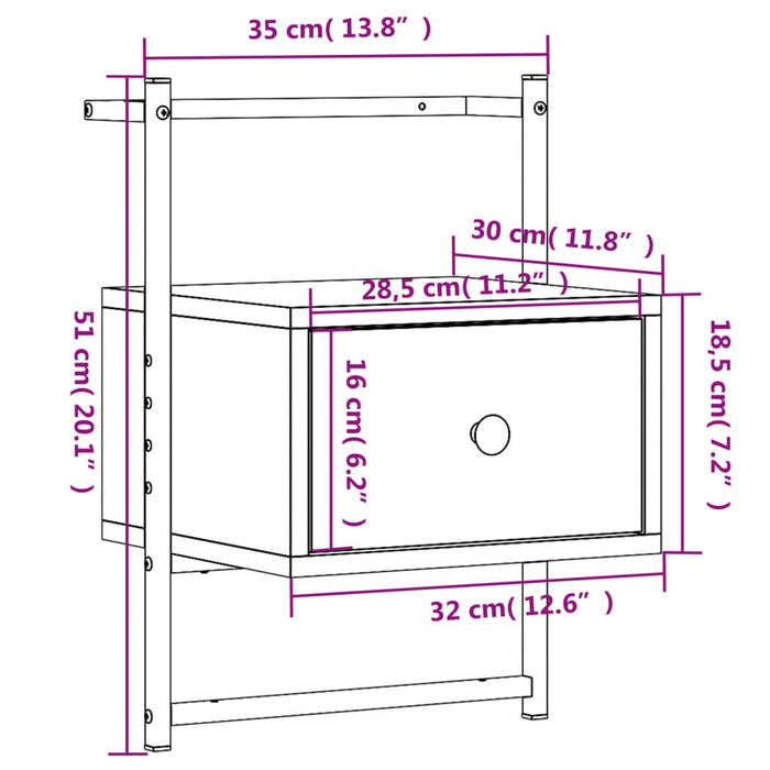 Нощно шкафче Стенен кафяв дъб 35x30x51 см инженерно дърво