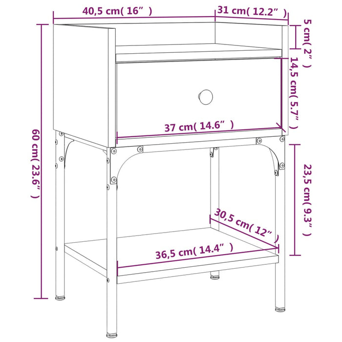 Bedside Table Smoked Oak 40.5x31x60 cm Engineered Wood