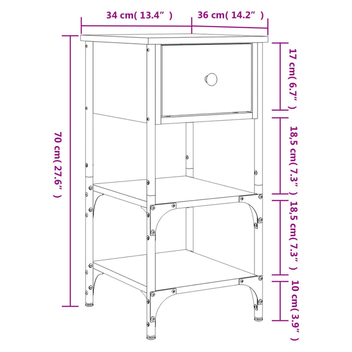 Noptiera Stejar Afumat 34x36x70 cm Lemn Cosinat