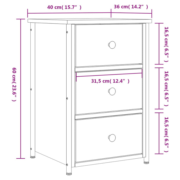 Noptiera Stejar Afumat 40x36x60 cm Lemn Cosinat