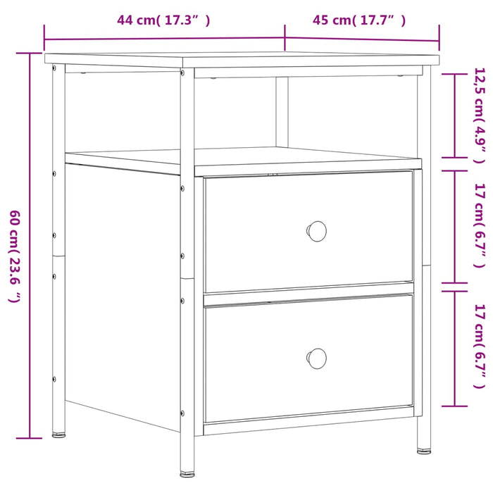 Noptiera Stejar Afumat 44x45x60 cm Lemn Cosinat