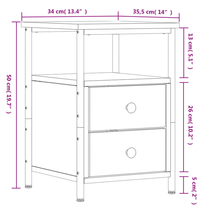 Bedside Cabinet Brown Oak 34x35.5x50 cm Engineered Wood