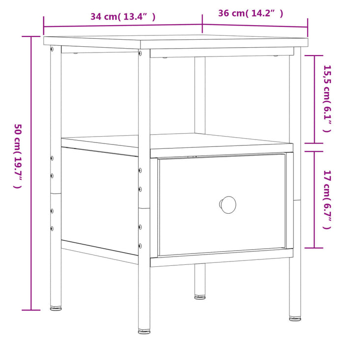 Noptiera Stejar Afumat 34x36x50 cm Lemn Cosinat