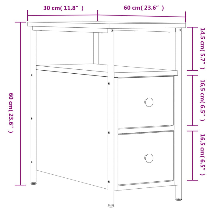 Noptiera Stejar Afumat 30x60x60 cm Lemn Cosinat