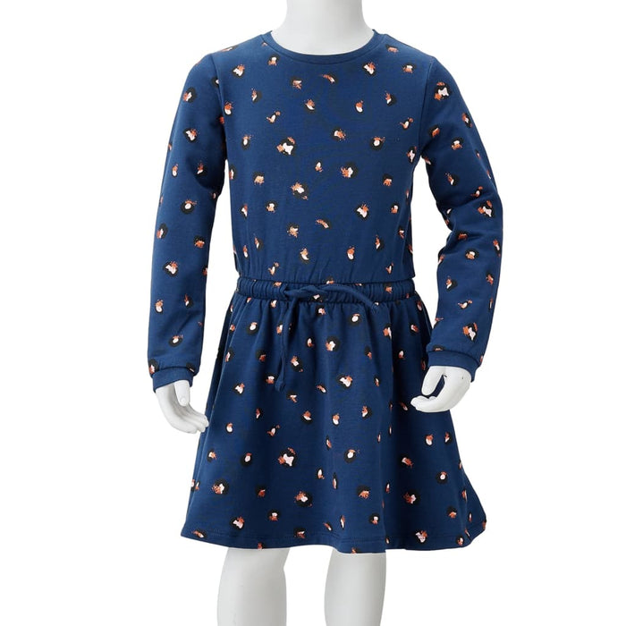 Kids' Dress with Long Sleeves Navy Blue 140