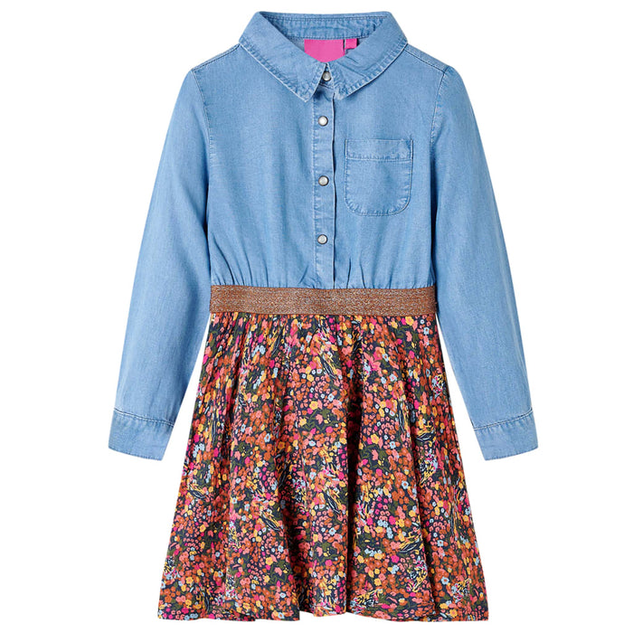 Kids' Dress with Long Sleeves Navy and Denim Blue 116