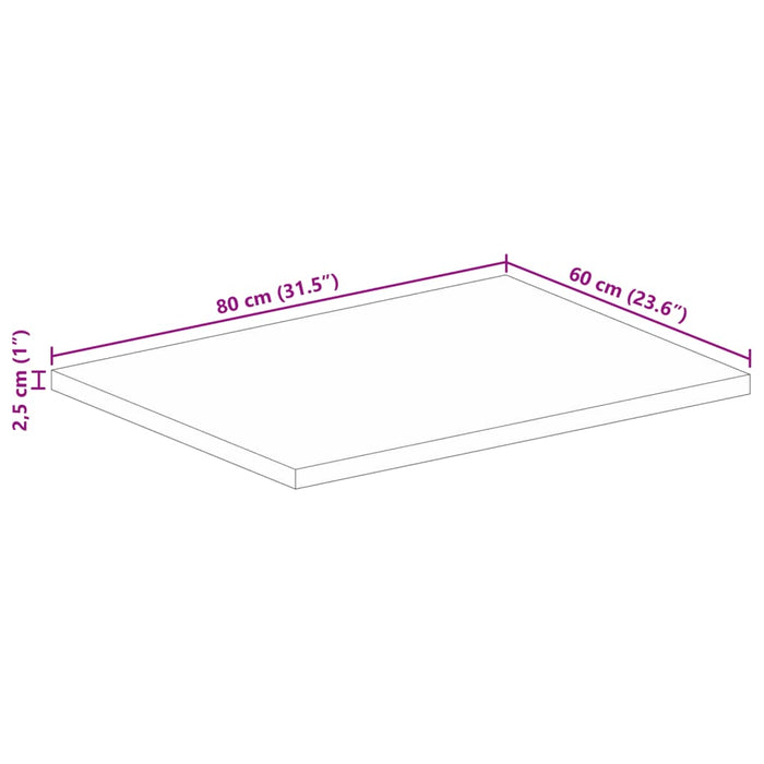 Table Top 80x60x2.5 cm Rectangular Solid Wood Rough Mango