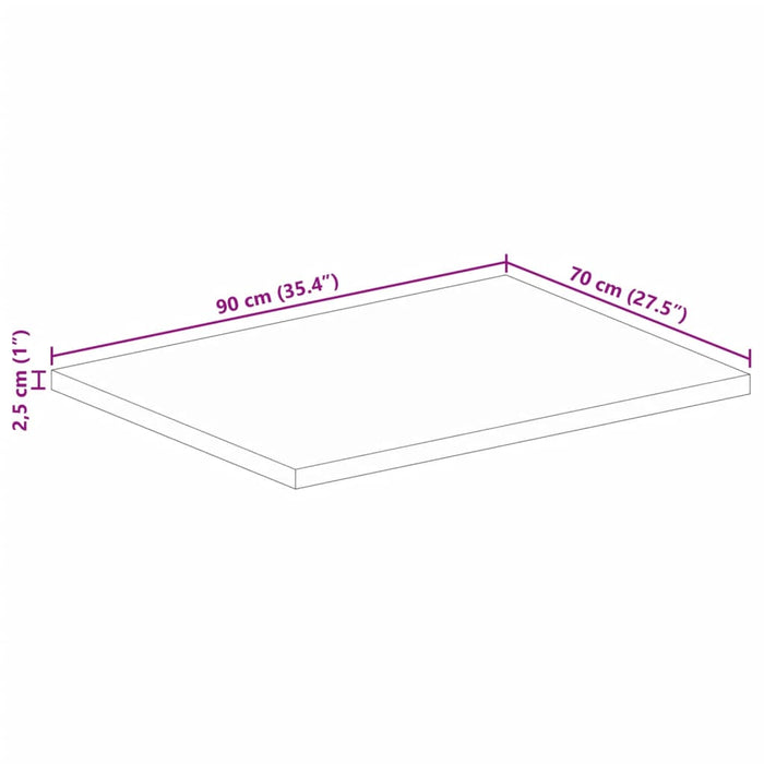 Плот за маса 90x70x2,5 cm Правоъгълна масивна дървесина грубо манго