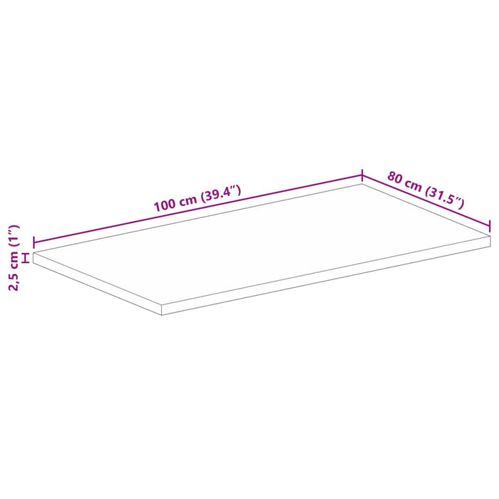 Table Top 100x80x2.5 cm Rectangular Solid Wood Rough Mango