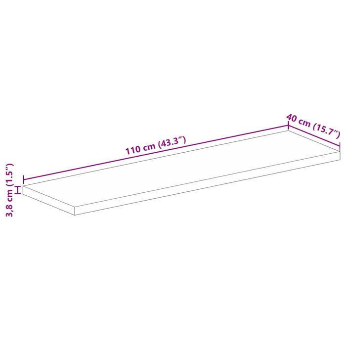 Table Top 110x40x3.8 cm Rectangular Solid Wood Rough Mango