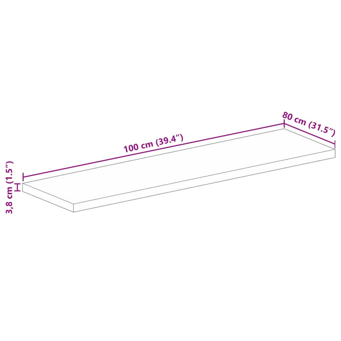 Table Top 100x80x3.8 cm Rectangular Solid Wood Rough Mango