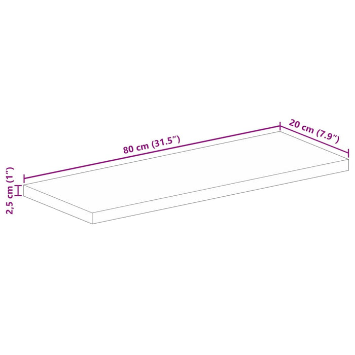 Столешница 80x20x2,5 см прямоугольная из массива дерева манго