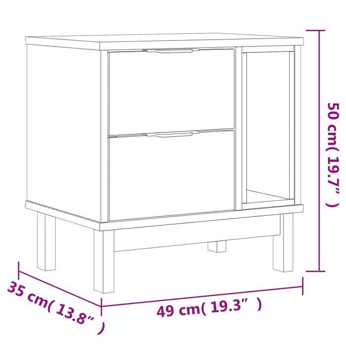 Bedside Cabinet "FLAM" 49x35x50 cm Solid Wood Pine