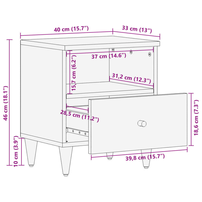 Нощно шкафче 40x33x46 см Манго от масивно дърво