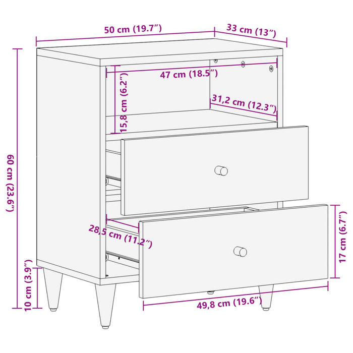 Bedside Cabinet 50x33x60 cm Solid Wood Mango