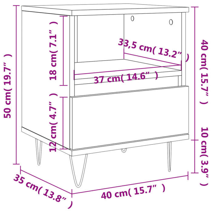 Нощно шкафче Бяло 40x35x50 см Инженерно дърво